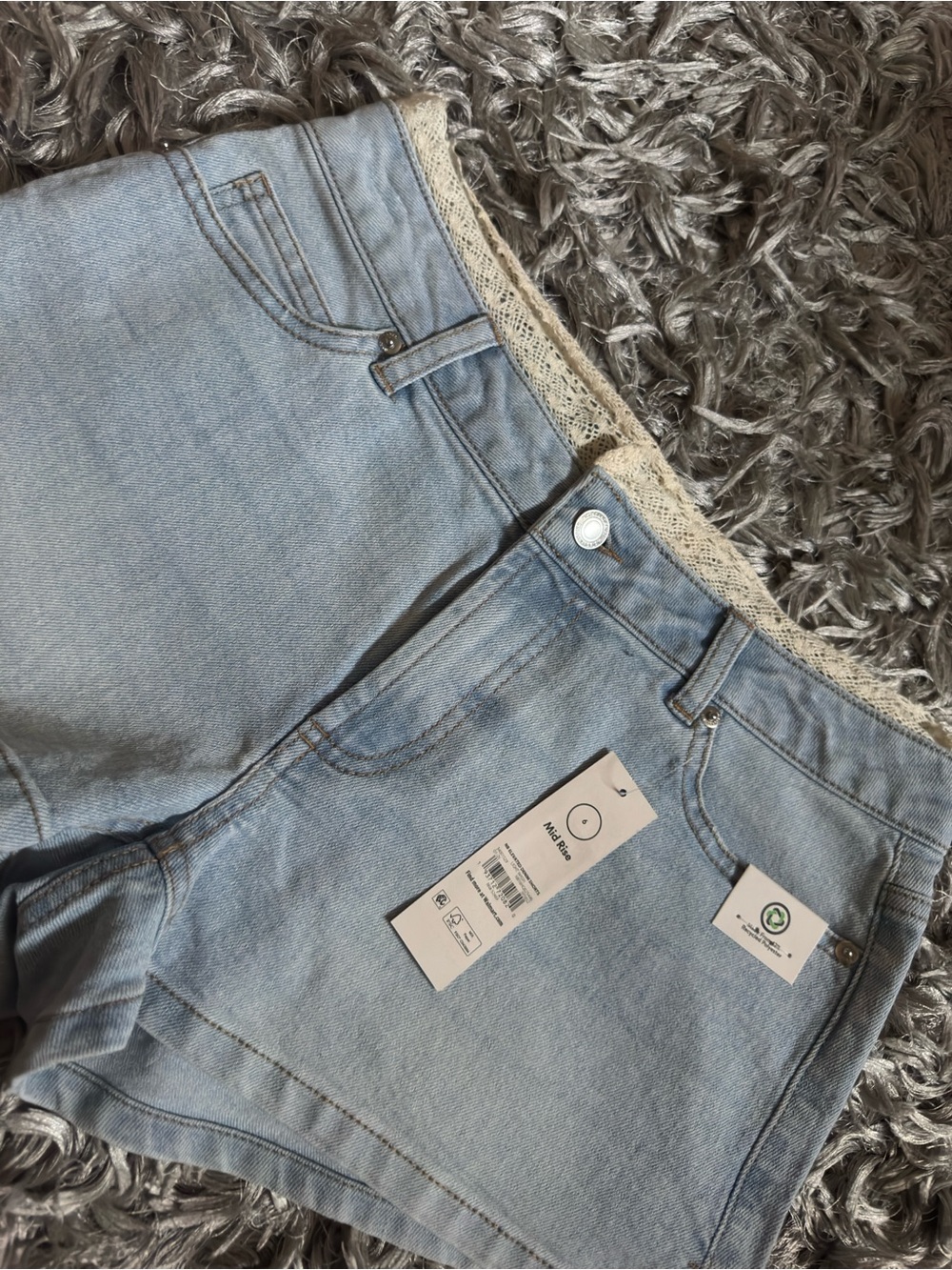 Light Wash Women’s Denim Shorts - Lace Trim